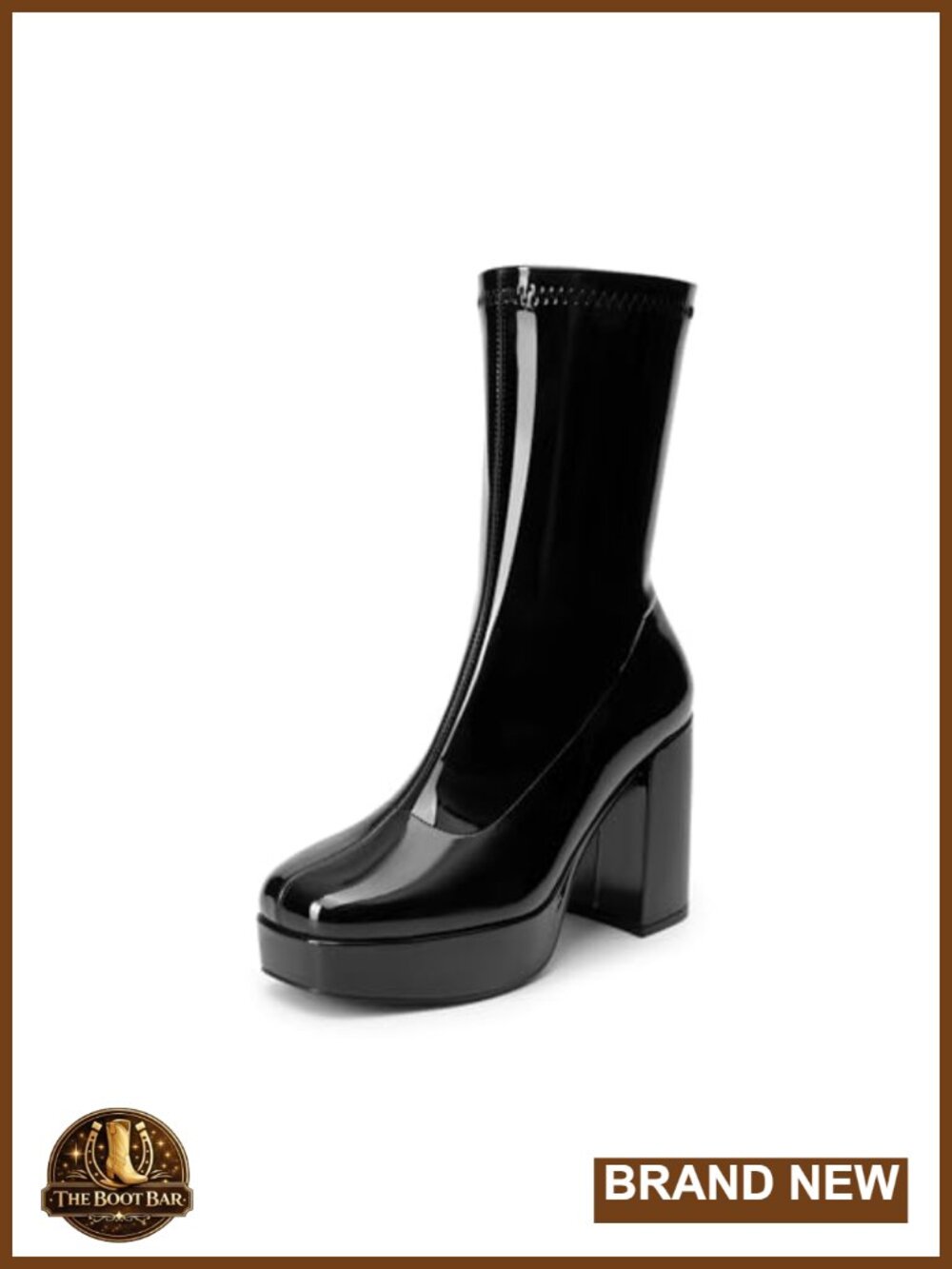 Mid Calf Platform Heeled Boots Square Toe Zipper Side Y2K Chunky Gogo Boots
